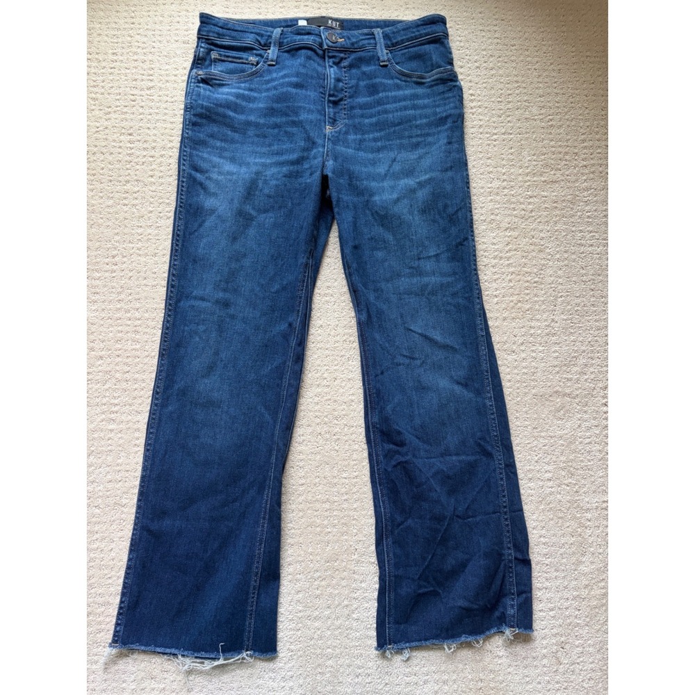 KUT from the Kloth Kelsey Ankle Flare Jeans 12 Blue Raw Hem Coastal Minimalist